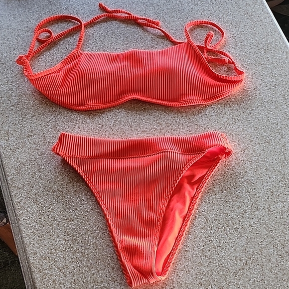 Hollister Bikini Bright Orange Ribbed Cheeky Bottom Size S - Picture 2 of 8